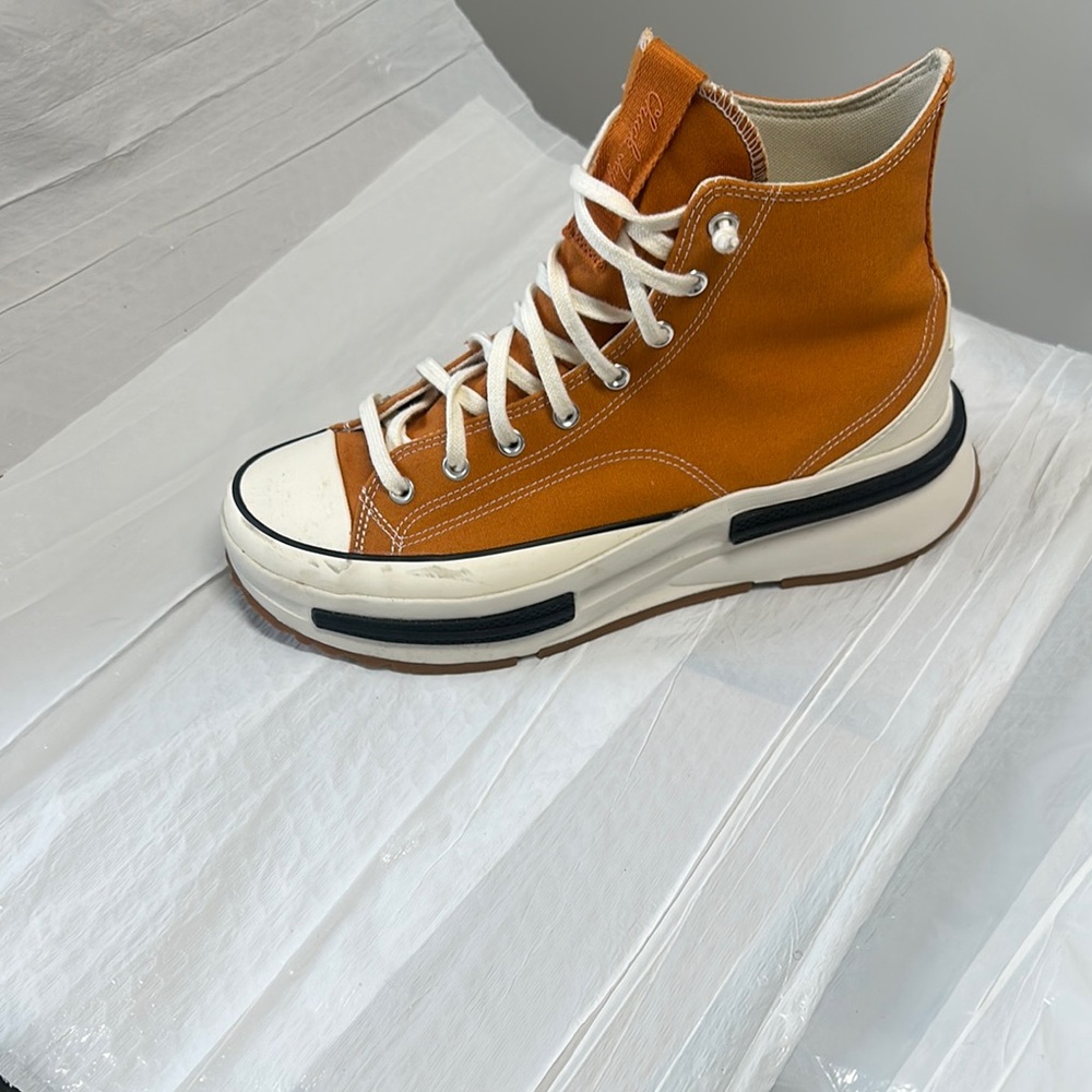 Converse Orange and White High-Top Sneakers with Platform Sole